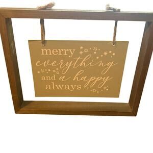 NWOT Wooden Frame with Hanging Sign Merry Everything/Grateful Thankful 8"x9 1/2"